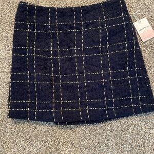 Forever 21 Navy Plaid Tweed Skirt (gold stripes) NWT sz Small